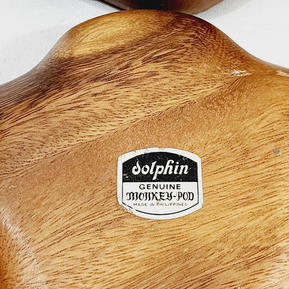 4x Dolphin Ginuwine Monkey Pod Wood Salad Serving Bowl Set Mid-Century Scalloped - Picture 12 of 14